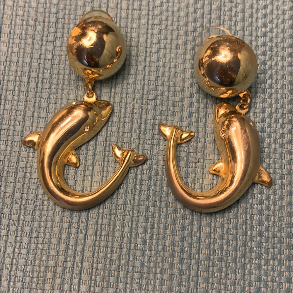 Vintage Gold Dolphin Earrings
